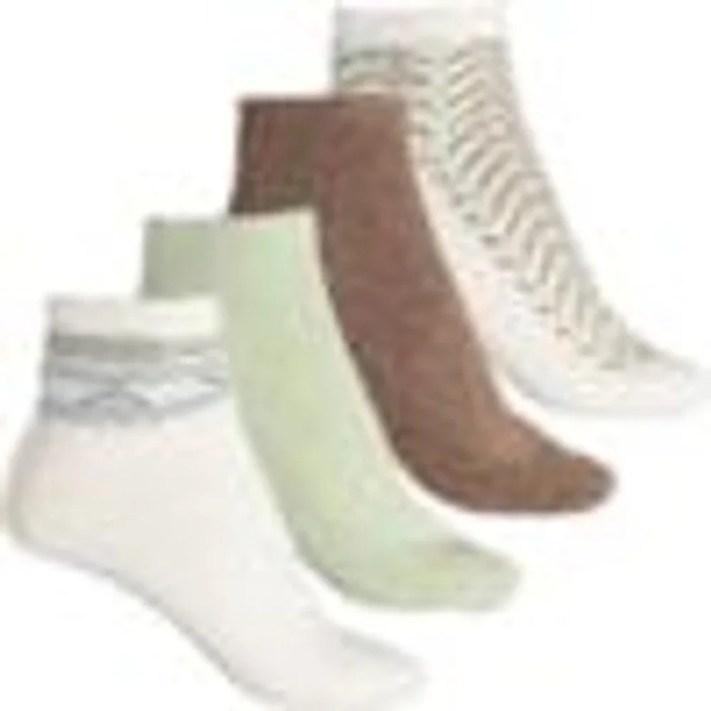 Lands' End Women's Wool Blend Quarter Socks 4 Pairs Green Brown Shoe Size M 5-10